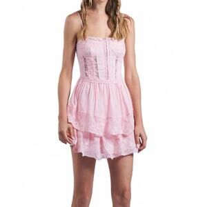 NEW SKY TO MOON corset seam flutter dress in baby pink